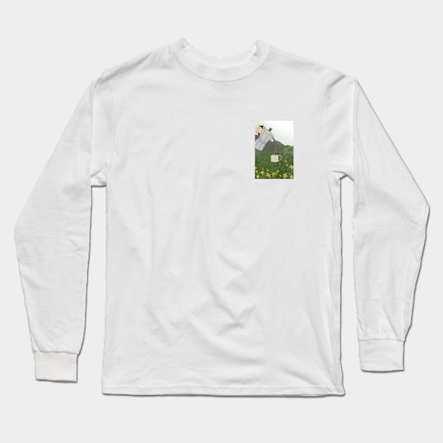 mokapot and coffee in the nature Long Sleeve T-Shirt by hande.draws